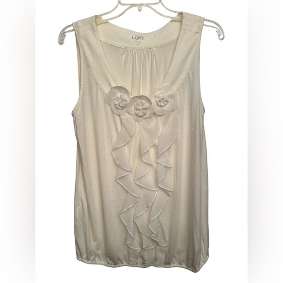 LOFT Cream Rosette Embellished Tank Top - Picture 1 of 5